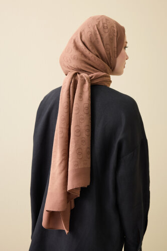 Chain Pattern Cotton Silk Shawl Light Brown - 3
