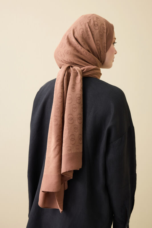 Chain Pattern Cotton Silk Shawl Light Brown - 3