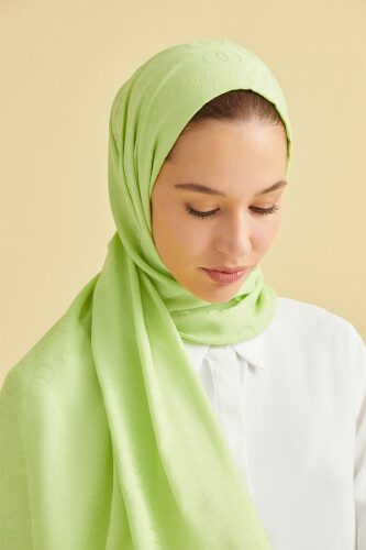 Chain Pattern Cotton Silk Shawl Light Green - 3