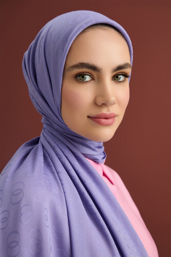 Chain Pattern Cotton Silk Shawl Lilac - 3