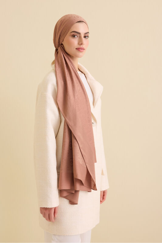 Chain Pattern Cotton Silk Shawl Tan - 1