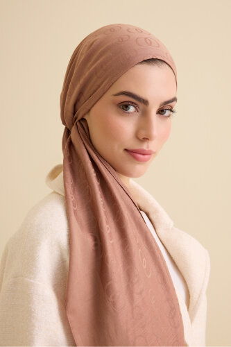 Chain Pattern Cotton Silk Shawl Tan - 3