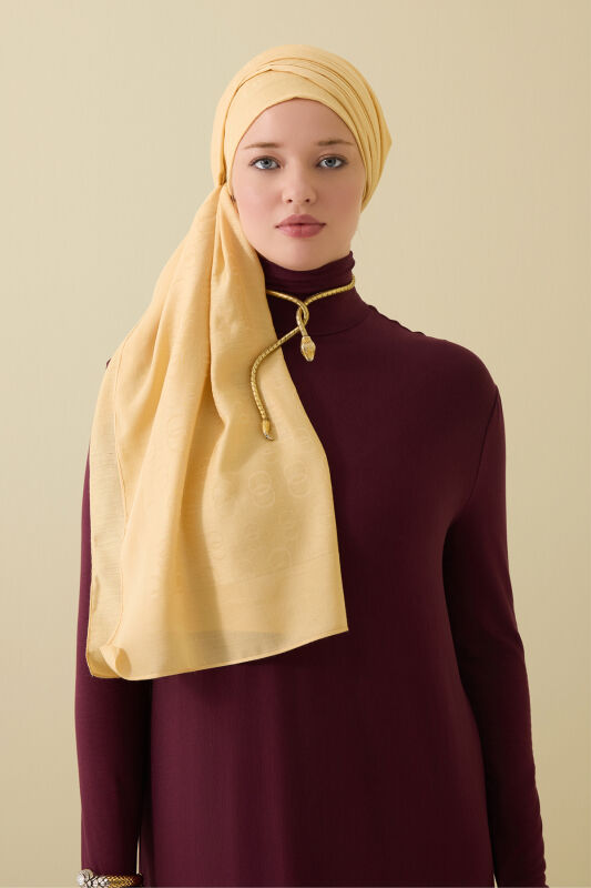 Chain Pattern Light Honey Cotton Silk Shawl - 5