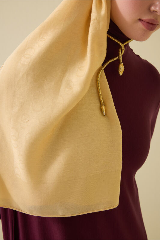 Chain Pattern Light Honey Cotton Silk Shawl - 3