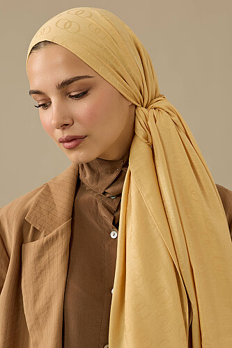 Chain Pattern Light Honey Cotton Silk Shawl - 3