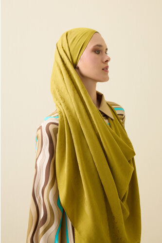 Chain Pattern Oil Green Cotton Silk Shawl 