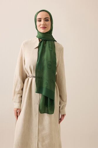 Chain Square Cotton Silk Shawl Green - 5