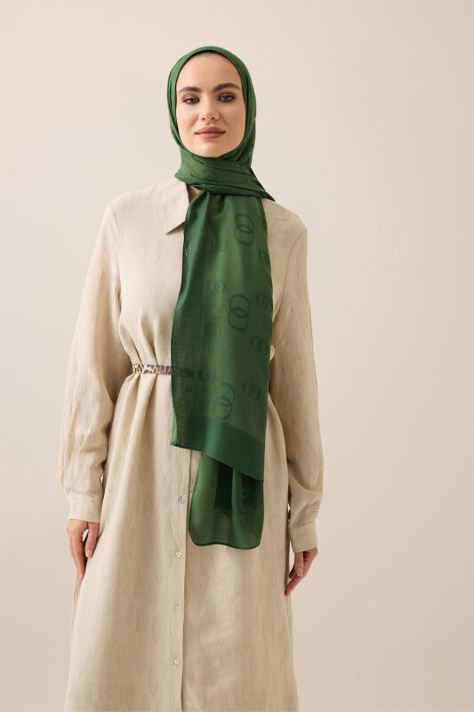 Chain Square Cotton Silk Shawl Green - 5