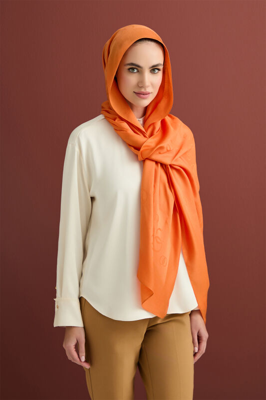 Chain Square Cotton Silk Shawl Orange - 5