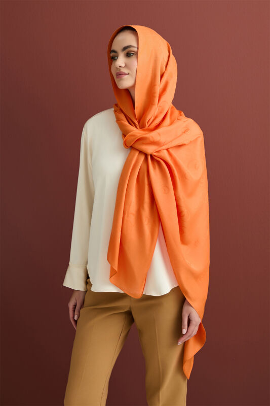 Chain Square Cotton Silk Shawl Orange - 3