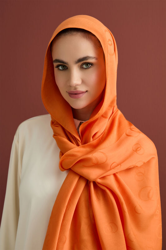 Chain Square Cotton Silk Shawl Orange - 6