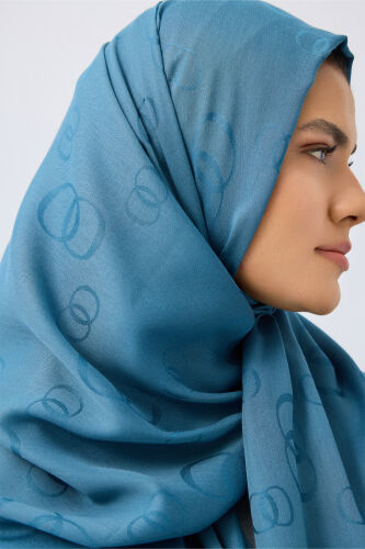 Chain Square Cotton Silk Shawl Petrol Blue - 5