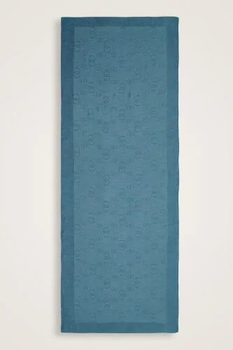 Chain Square Cotton Silk Shawl Petrol Blue - 2