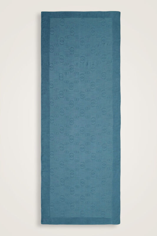 Chain Square Cotton Silk Shawl Petrol Blue - 2