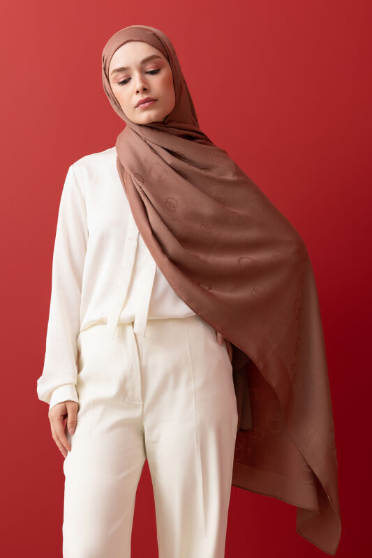 Chain Square Cotton Silk Shawl Tan - 5