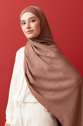 Chain Square Cotton Silk Shawl Tan - 1