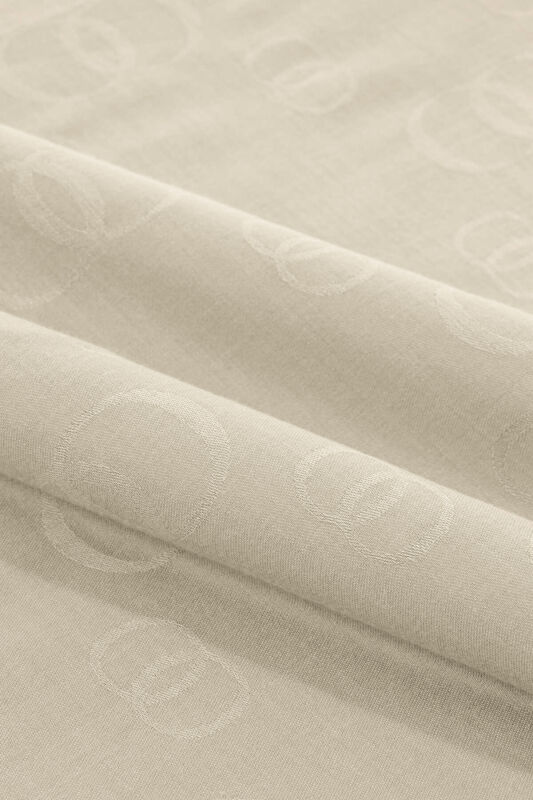 Chain Square Cream Cotton Silk Shawl - 2