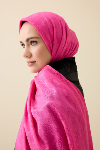 Checker Logo Fuchsia Shiny Shiny Jacquard Shawl - 5