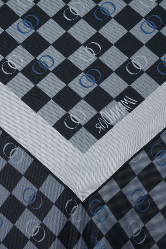 Checker Logo Navy Blue Twill Silk Scarf - 2