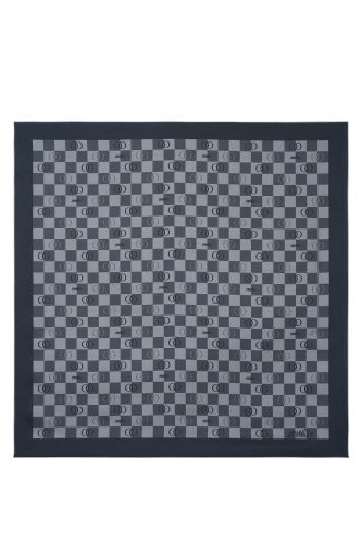 Checkerboard Logo Black Twill Silk Scarf 