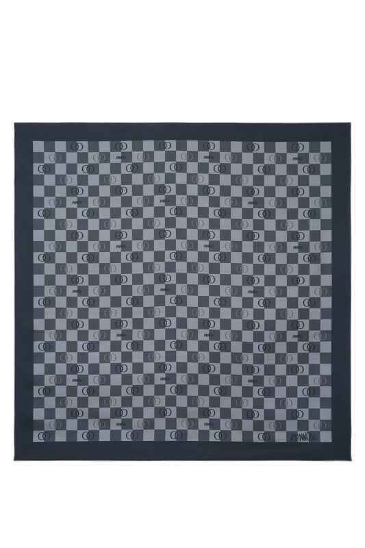 Checkerboard Logo Black Twill Silk Scarf - 1