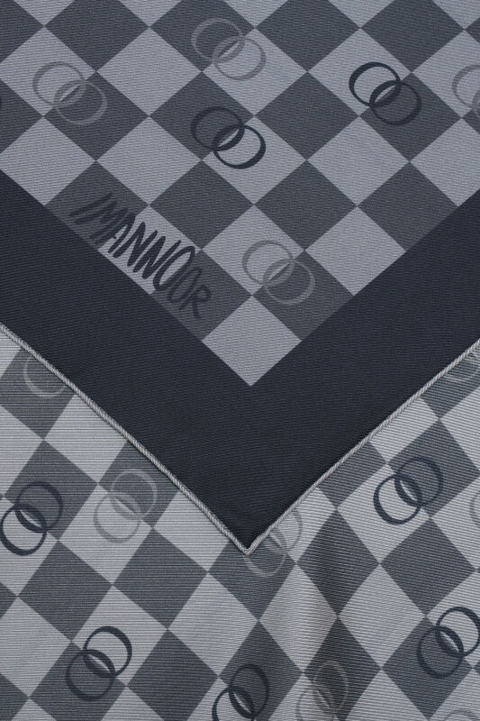 Checkerboard Logo Black Twill Silk Scarf - 2