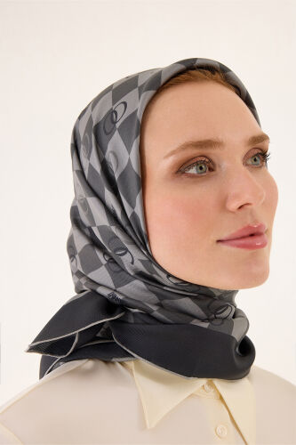 Checkerboard Logo Black Twill Silk Scarf - 5