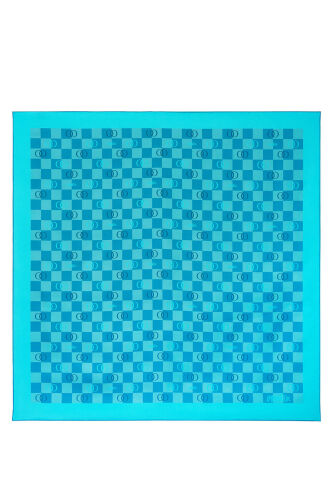 Checkerboard Logo Blue Twill Silk Scarf 