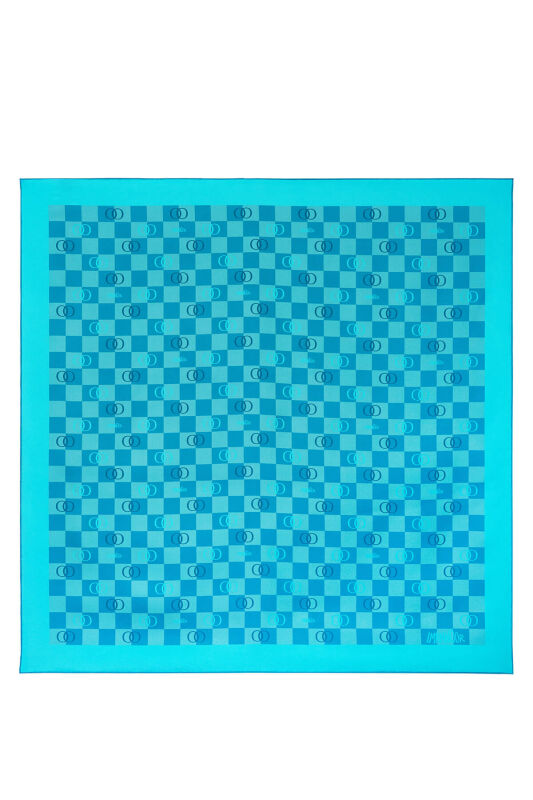 Checkerboard Logo Blue Twill Silk Scarf - 1