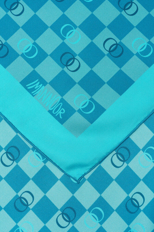 Checkerboard Logo Blue Twill Silk Scarf - 2