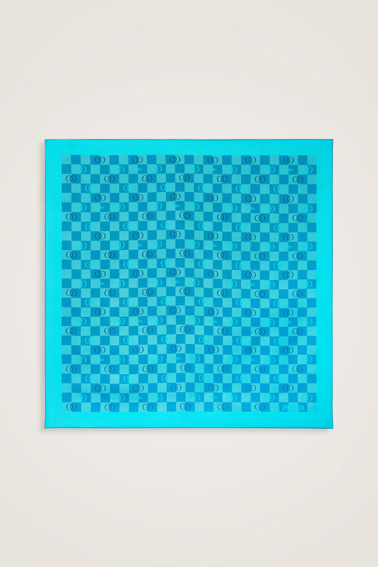 Checkerboard Logo Blue Twill Silk Scarf - 2