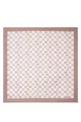 Checkerboard Logo Cream Twill Silk Scarf 