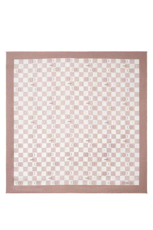 Checkerboard Logo Cream Twill Silk Scarf - 1