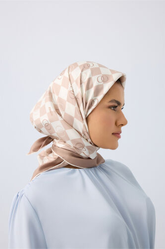 Checkerboard Logo Cream Twill Silk Scarf 