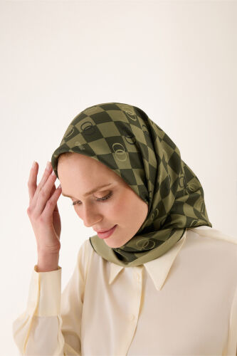 Checkerboard Logo Green Twill Silk Scarf - 5