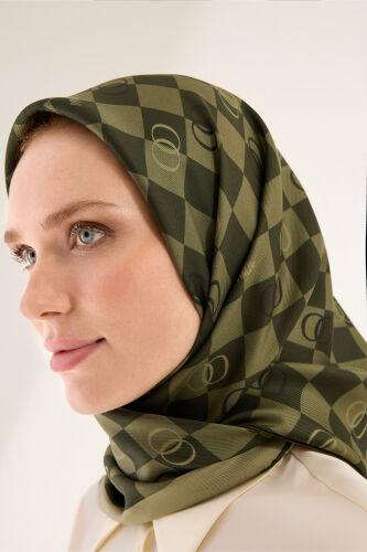 Checkerboard Logo Green Twill Silk Scarf 