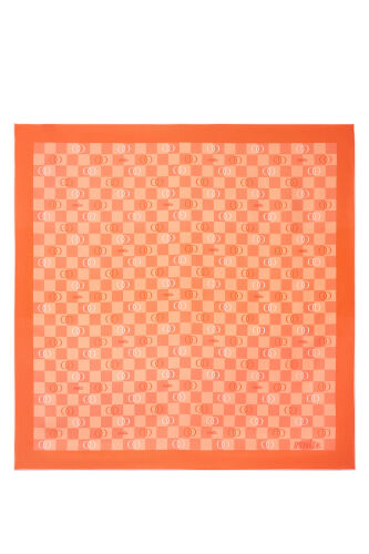 Checkerboard Logo Orange Twill Silk Scarf 