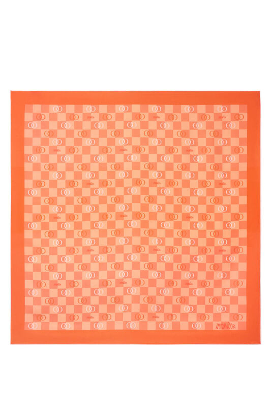 Checkerboard Logo Orange Twill Silk Scarf - 1