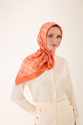 Checkerboard Logo Orange Twill Silk Scarf 