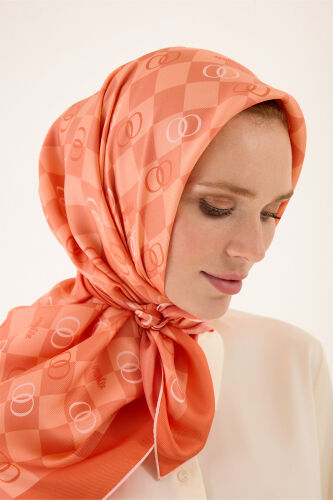 Checkerboard Logo Orange Twill Silk Scarf - 3