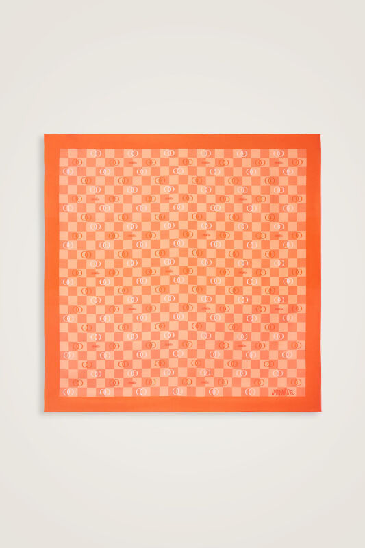 Checkerboard Logo Orange Twill Silk Scarf - 2