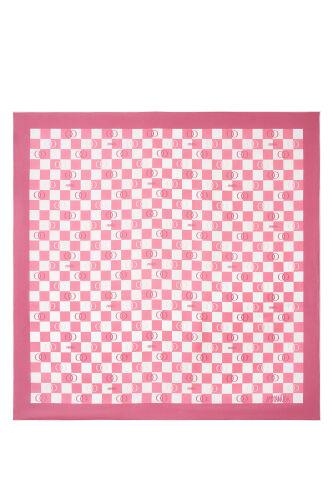 Checkerboard Logo Pink Twill Silk Scarf 