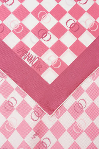 Checkerboard Logo Pink Twill Silk Scarf - 2