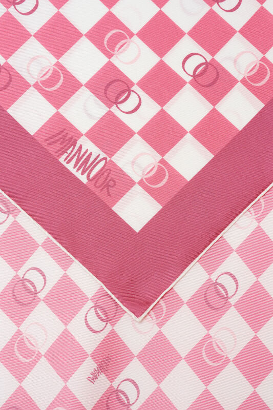 Checkerboard Logo Pink Twill Silk Scarf - 2