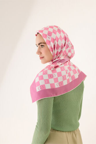 Checkerboard Logo Pink Twill Silk Scarf - 5