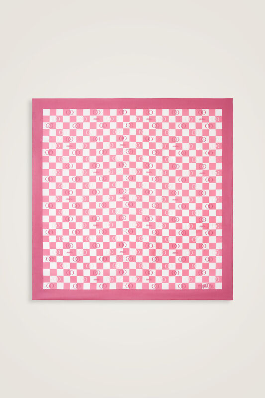 Checkerboard Logo Pink Twill Silk Scarf - 2