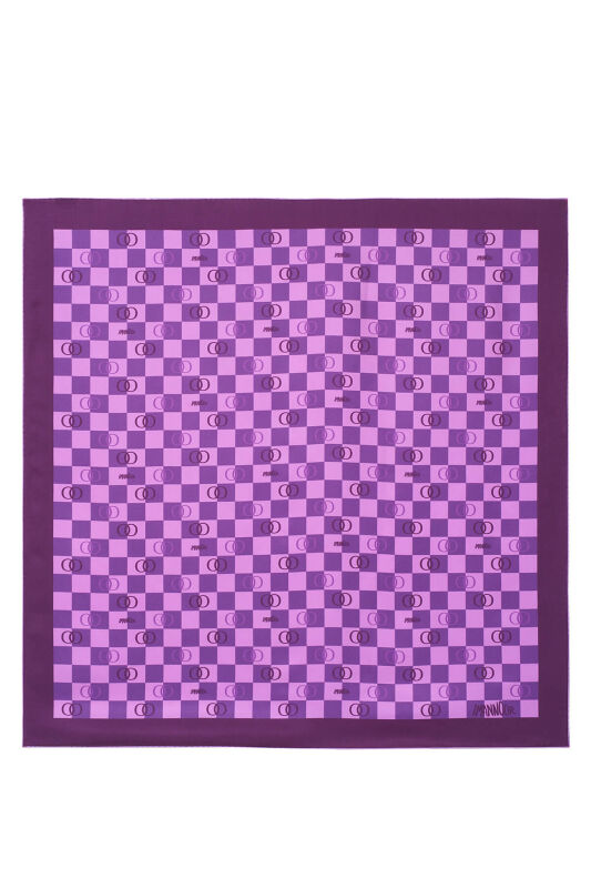 Checkerboard Logo Purple Twill Silk Scarf - 1