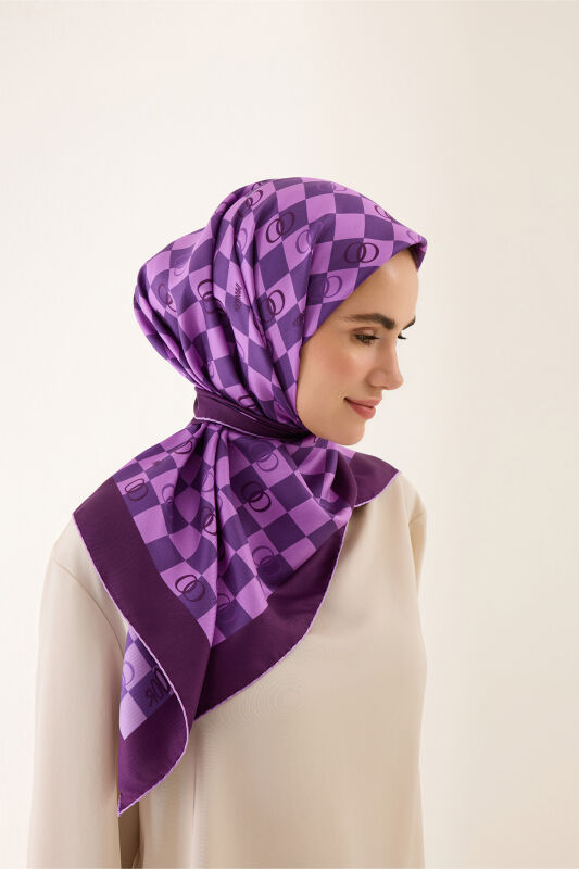 Checkerboard Logo Purple Twill Silk Scarf - 3