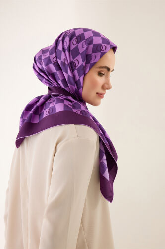 Checkerboard Logo Purple Twill Silk Scarf - 5