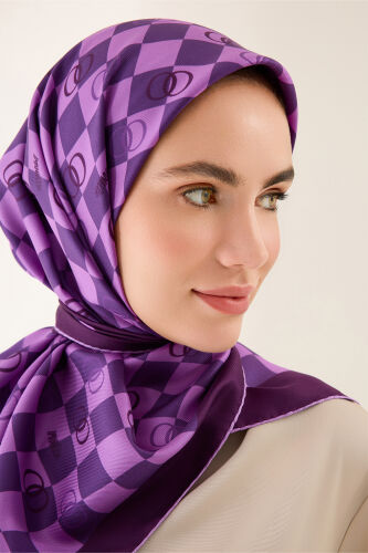 Checkerboard Logo Purple Twill Silk Scarf 